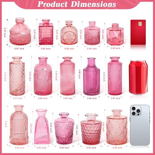 Set of 30 Pink Colored Glass Bud Vases - Small Textured Flower Vases for Centerpieces, Wedding Table Decor, Retro Home Decor Bulk Vase Set for DIY, Events & Gifts - color: Pink