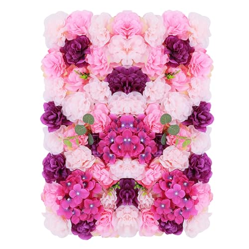 Flower Wall Panel Floral Backdrop,6pcs Champagne Flower Wall Decor,Silk Rose Wall, Artificial Flower Backdrop Faux Flower Panel for Wedding (6PCS Pink, Purple) - color: 6pcs Pink, Purple