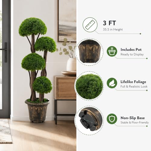 3FT Artificial Cypress Topiary Ball Tree for Home Office Front Porch