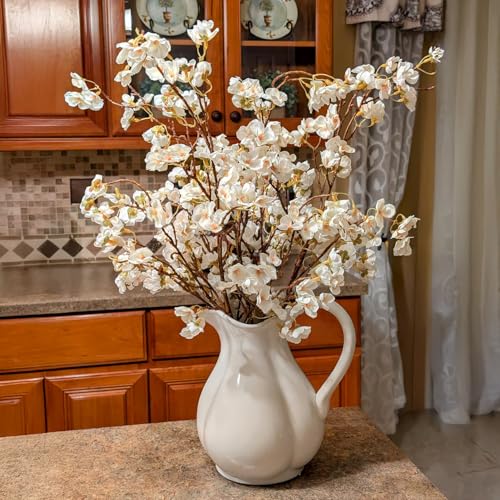 Ammyoo 4 Pcs Artificial Cherry Blossom Flower Branches, Bulk Silk Faux Flowers Real Touch Bouquet for Home Wedding Party Centerpieces Spring Summer Decor, Vase Not Included (White) - color: White-mrz