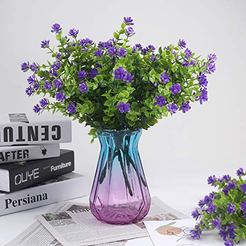 RECUTMS Artificial Flowers Outdoor Plastic 8 Branches Faux Plastic Corn-Flower Greenery Shrubs Plants Indoor Outside Hanging Planter Kitchen Home Wedding Office Garden Decor (Purple) - color: Purple, size: 8 Pcs