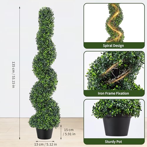 Artificial Spiral Topiary Trees Set of 2, 4ft Faux Boxwood Topiary, UV Resistant & Fade Resistant, Year-Round Greenery for Indoor Outdoor Home, Porch, Patio, Garden Decor