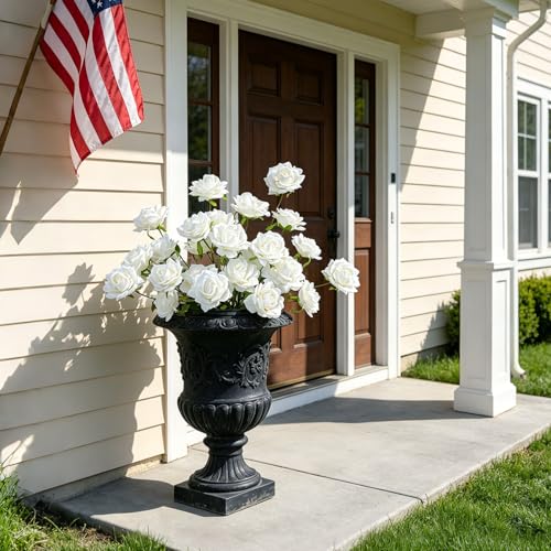 INXUGAO Artificial Flowers Fake Roses, 6Pcs 28" Long Stem Silk White Roses for Outdoor Indoor, Realistic Faux Flowers for Tall Planter Vase Porch Patio Decor - color: Rose-white 6 Pcs