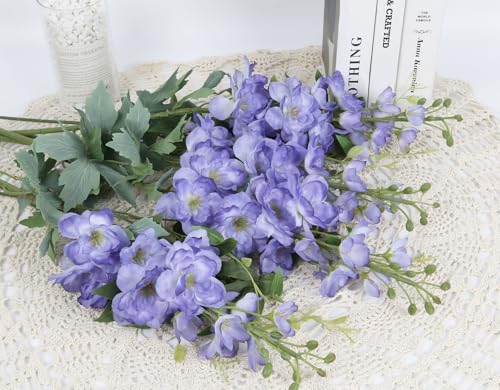 8PCS Voilet Artificial Delphinium Flowers with Clematis Greenery Long Stem Artificial Flowers Purple for Tall Vase for Home Wedding Floral Arrangement Centerpiece Table Decor (Voilet) - color: Violet