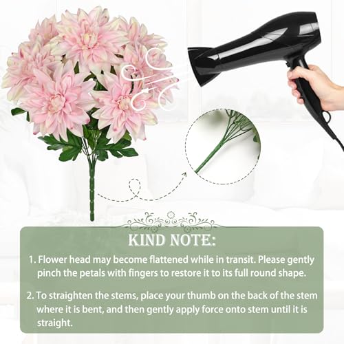 Hollyone 2Pcs Pink Artificial Dahlia Flowers Bush 7 Heads Silk Fake Dahlias Flowers with Stems Wedding Bouquets Faux Dahlia Flowers Arrangements for Outdoor Indoor DIY Table Centerpieces Home Decor - color: 2pcs - Pink