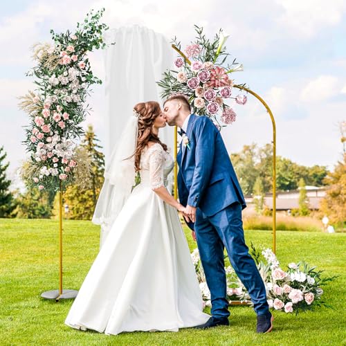 Snughome Arch Backdrop Stand, Set of 2 Metal Balloon Arch Stand (7.2FT+6FT), Gold Wedding Arch Frame for Party, Baby Shower, Holiday, Ideal for Balloon Flower