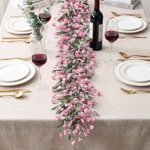 Artgar Flower Garland 6Ft Spring/Summer Garland Floral Garlands for Mantle All Year Round Paper Garlands Decor for Indoor Outdoor Home Wedding Arch Porch Stair Backdrop Year Round Decor (Pink) - color: Pink (6ft)