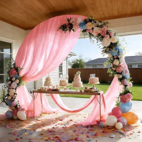 Baby Pink Wedding Arch Draping Fabric Shimmery Sheer Drapes 3 Panels Extra Long Backdrop Curtains for Wedding Anniversary Summer Outdoor Events 4th July Drapery, 31" x 20 ft - color: Baby Pink, size: 240" L x 31" W (3 Panels)