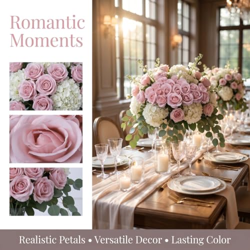 52pcs Dusty Pink Roses Artificial Flowers Ivory Fake Flowers Silk Roses with Stems for DIY Wedding Bouquets Bridal Shower Centerpieces Arrangements Party Decorations - color: Dusty Pink