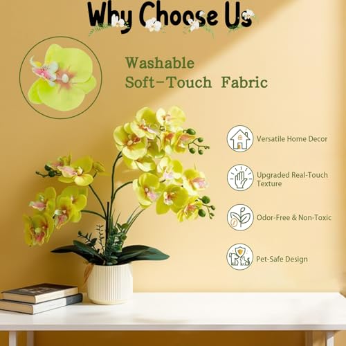 ucky Apple Green 15.7" 3D Lifelike Artificial Orchid Plant with 20 Heads, Realistic Faux Phalaenopsis in Ceramic Pot for Home Decor, Elegant Fake Flower Arrangement Table Centerpiece - color: Apple Green