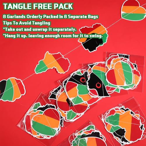 Spakon 8 Pcs Juneteenth Garlands Decoration Juneteenth Day Hanging Banner African American Red Yellow Black and Green Paper Cutouts for 1865 Freedom Day June 19th Holiday Party Supplies - color: Black History Month