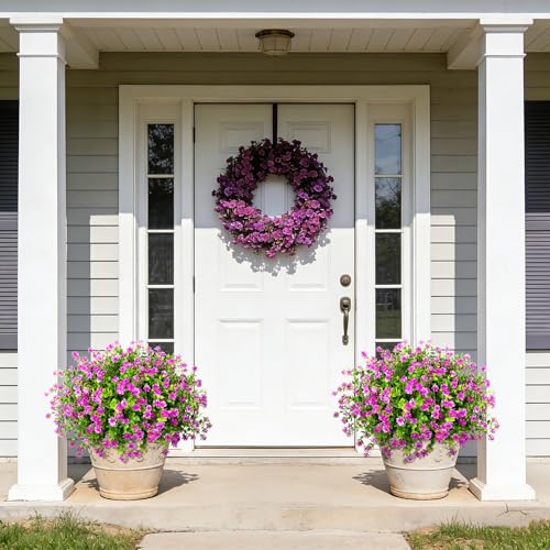 Ouddy Decor 24 Bundles Artificial Flowers for Outdoors Decoration Fake Flowers UV Resistant Faux Plastic Greenery Eucalyptus Plants for Spring Summer Garden Patio Indoor Outdoor Home Decor, Fuchsia - color: Fuchsia