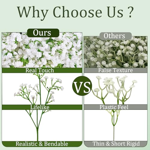 100Pcs Babys Breath Artificial Flowers-Gypsophila Babys Breath Flowers Artificial Bulk-White Real Touch Fake Flowers for Wedding Home Garden Decor - size: 100 Pcs