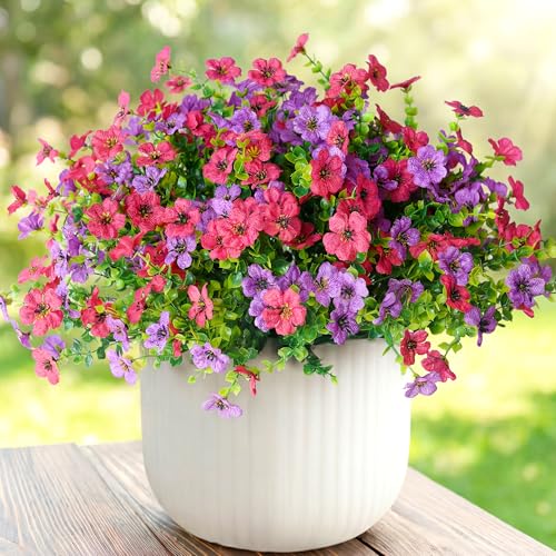 Kingsboomy Artificial Flowers for Outdoors, Faux Plants 12 Bundles Silk Colorful Fake Flowers Eucalyptus Realistic UV Resistant for Outside Home Planter Porch Patio Yard Decor (12, Hot Pink Fuchsia) - color: Hot Pink Fuchsia