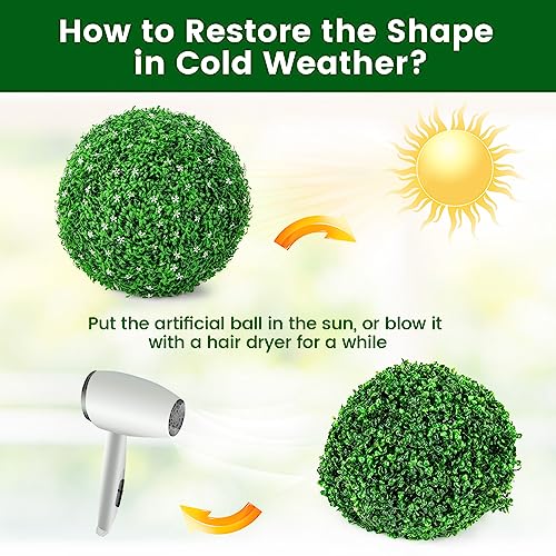 Goplus 2 PCS 19.5 Inch Artificial Plant Topiary Ball, Round Holly Faux Boxwood Balls Outdoor with White Flowers, Garden Spheres Decorative for Front Door, Porch, Backyard, Balcony, Patio, Wedding - size: 19.5 Inch