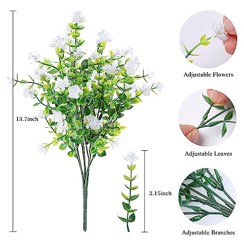 AmyHomie 20 Bundles Artificial Flowers for Outdoor Outside Spring Summer Decoration UV Resistant Faux Flowers No Fade Fake Plastic Plants Garden Porch Window Box Decorating - color: White-eucalyptus, size: 20