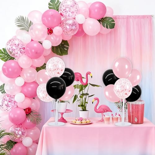 TONIFUL 4 Set Black Pink Balloon Centerpieces for Table,Balloon Stand Kit for Party Decor Sweet 16 18 21st 30 40 50 60 70th Birthday Decorations Anniversary Bridal Shower Graduation Decorations 2026 - color: Black Pink Confetti
