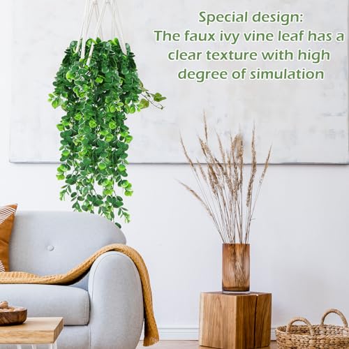 Hoteam 12 Pcs Artificial Hanging Plants 32 Inch Fake Ivy Vines with Fake Leaves Patio Artificial Plants Greenery for Living Room Indoor Outdoor Wall, No Basket (Eucalyptus,Persian Grass) - color: Eucalyptus,persian Grass