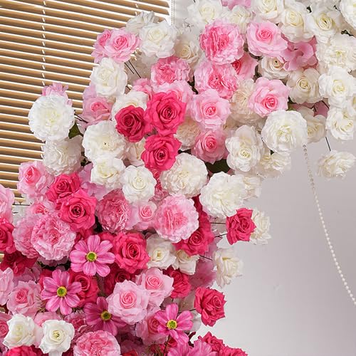 Heart-Shaped Rose Flower Arrangement - Floral Decor for Wedding Arch, Proposal, Party & Event Backdrops, Indoor Outdoor Use（Stand NOT Included） (Blue) - color: Blue