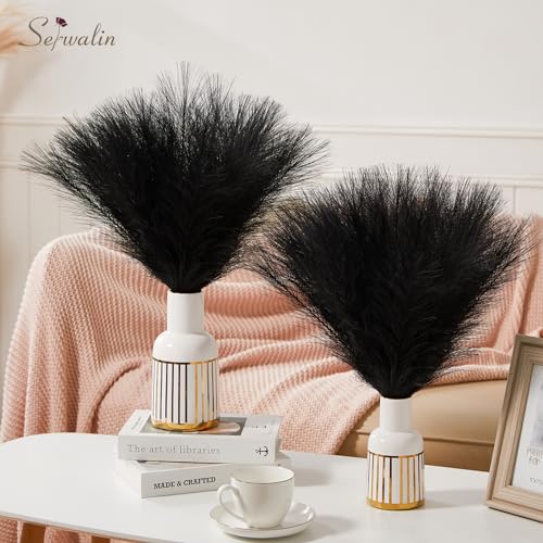 Serwalin 60Pcs Black Pampas Grass Decor, 17.7'' Faux Pampas Grass, Fluffy Short Artificial Pompous Grass for Gothic Room Decoration, Wedding, Party, Halloween and Home Decor - color: F Black