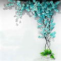 Artificial Cherry Blossom Trees - Fake Flower Background Walls with Simulated Branch and Rattan Design - for Indoor Ceiling Air Conditioning Pipe Ornamental(Blue) - color: Blue