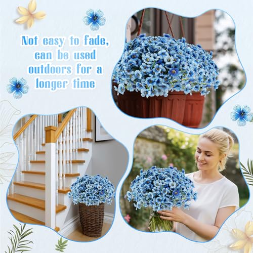 Lyrow 100 Bundles Violet Artificial Flowers, UV Resistant Faux Silk Flowers Outdoor, Fake Violet Bulk for Front Porch Hanging Garden Courtyard Farmhouse Home (Gradient Blue) - color: Gradient Blue