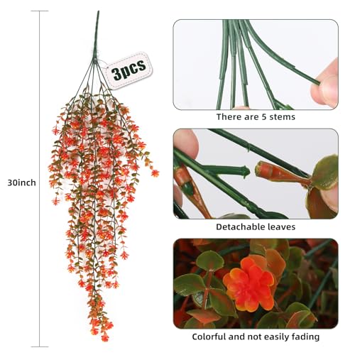 Fall Artificial Hanging Plants Artificial Fall Flowers Faux Autumn Plants Faux Hanging Plants Artificial Plants Fake Plants for for Thanksgiving Indoor Outdoor House Wedding Garden Party (Salmon) - color: Salmon, size: Hanging Plants