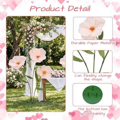 6ft Champagne Giant Flowers for Decoration with Stand, Large Artificial Poppy, Big Paper Flower Decor for Garden Wedding Party Photography Props Hotel Office Art Gallery Shop Window Display - color: Champagne