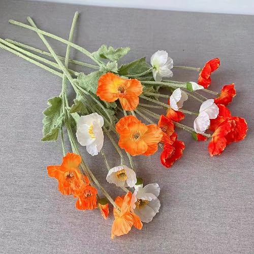 6pcs Artificial Poppy Flowers Silk Fake Poppy Flowers Spring Flowers Real Touch Flowers with Stems Faux Poppy for Home Table Centerpieces Floral Arrangement Wedding Bouquet Mixed Decoration - color: Red-white