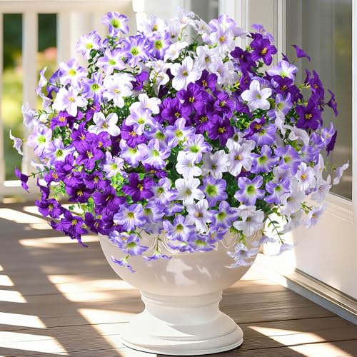 MARTINE MALL 24 Bundles Look Real Artificial Flowers for Outdoors, Realistic Fake Outdoor Flowers, UV Resistant Silk Petunia Flowers for Outside Faux Flowers for Outdoor Garden, Mixed Purple - color: Mixed Purple, size: 24 Bundles