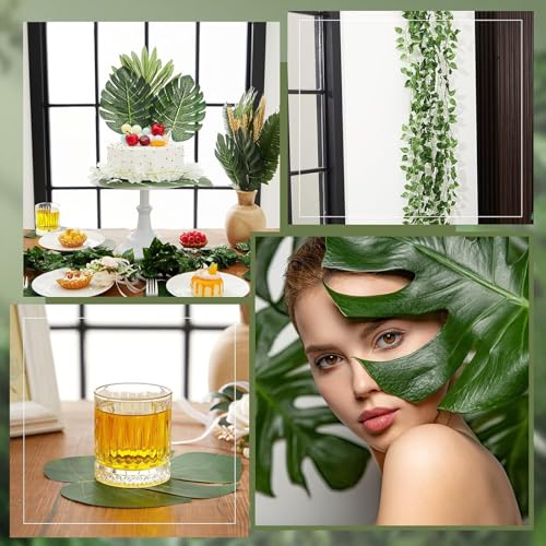 XunYee 60 Pcs Total 82.5 ft Jungle Theme Party Decoration, Tropical and Monstera Palm Leaves, 2026 Artificial Ivy Rattan Vines, Fake Greenery Faux Leaves for Baby Shower Safari Party Decoration Set - style: Ivy Vines