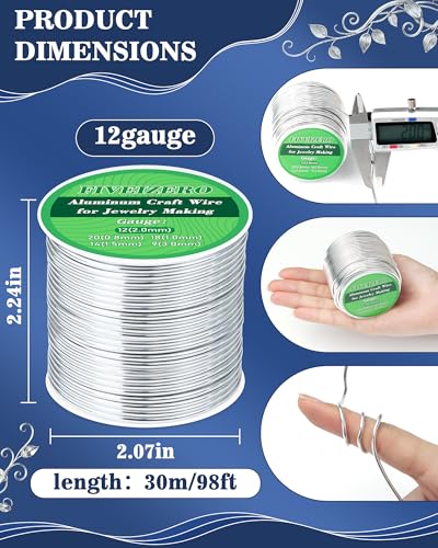 FIVEIZERO 12 Gauge Aluminum Craft Wire 98ft,Armature Wire for Sculpting, Bendable Metal Wire for Jewelry Making, Wire Wrapping, Floral Sculptures,Clay & Christmas Ornaments Crafting(Sliver) - size: 12 Gauge