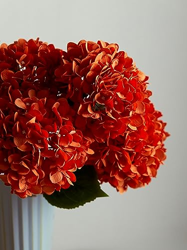 PARTY JOY 5PCS 15.4In Fall Decor Artificial Fall Flowers Bouquet Faux Hydrangea Stems for Wedding Centerpieces Fall Autumn Decorations for Home - color: Orange