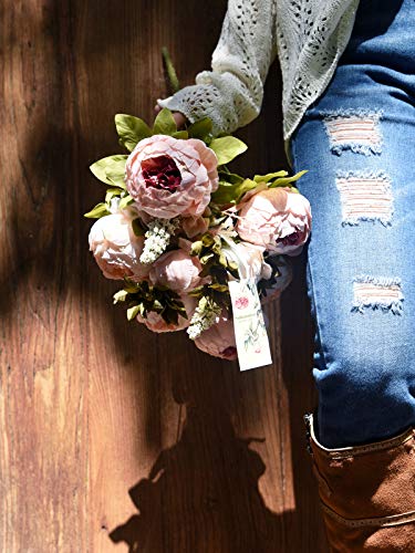 FiveSeasonStuff Vintage Artificial Peonies Silk Peony Flowers and Hydrangeas for Wedding Bridal Home Décor – Beautiful Floral Centerpiece Arrangement Decoration with 2 Bouquets (Rosy Pale Pink) - color: Rosy Pale Pink