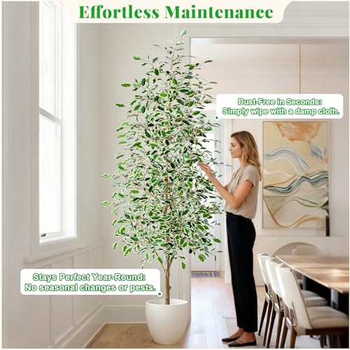 Bailikang 7FT Artificial Ficus Trees Indoor Faux Trees Indoor Fake Floor Plants Tall Artificial Tree with White Pot Faux Tree Fake Indoor Tree Silk Plants Artificial Trees for Home Decor Indoor - color: White Leaf With White Pot, size: 7ft