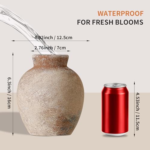 Ceramic Rustic Flower Vase, 6.3 Inch Pottery Modern Vase for Shelf, Tabletop, Vintage Farmhouse Home Decor for Coffee Table, Living Room, Mantle, Fireplace, Entryway - color: Rust 6.3 Inch