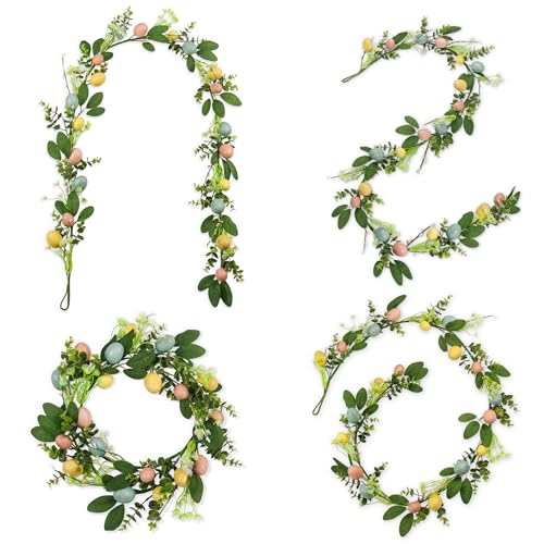 2 Pack 6FT Spring Garland with Eggs, Artificial Greenery Garland for Door, Mantel, Table, Fireplace and Entryway, Farmhouse Spring Home Decor - size: 6FT-PC-A