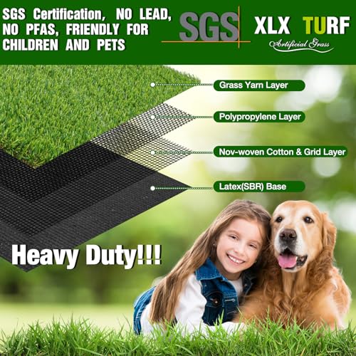 XLX TURF Artificial Grass Outdoor Rug 5FT x 8FT - 1.38" Thick Realistic Fake Grass for Dogs - Pet Potty Turf Mat with Drainage Holes - for Patio, Balcony, Backyard - size: 5' x 8' (Rectangular)