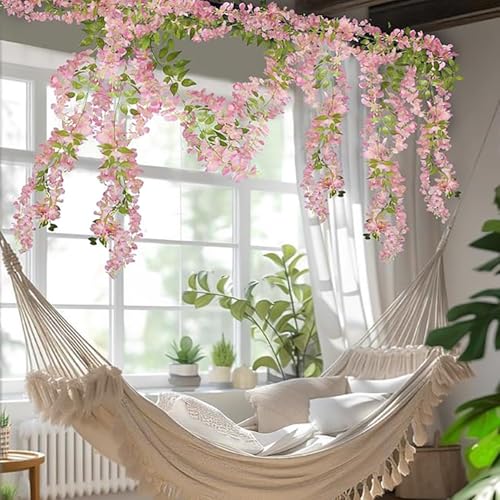 Wisteria Flower Vines Garland, Artificial Flower Strings, Fake Hanging Flowers, Silk Wisteria Garland Flowers, Flower Vine for Wedding Garden Decor （Peach - 20 Vines） - color: Peach - 20 Vines