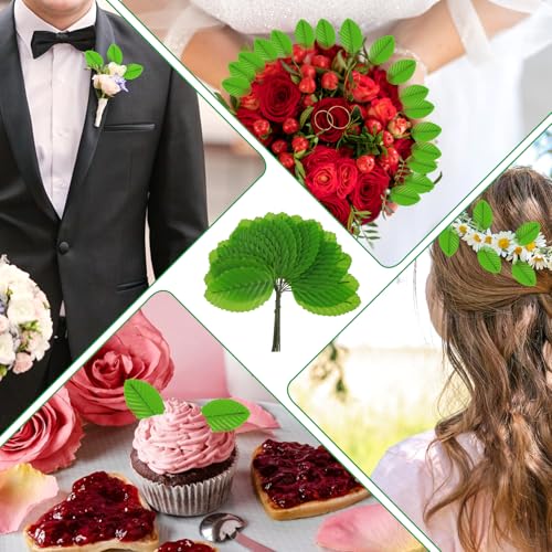 200 Pcs Green Silk Artificial Leaves - Fake, Faux Wired Single Leaf - Wire Crafts Leaves - Plastic - For DIY Bouquet, Wreaths, Wedding, Christmas - color: Green