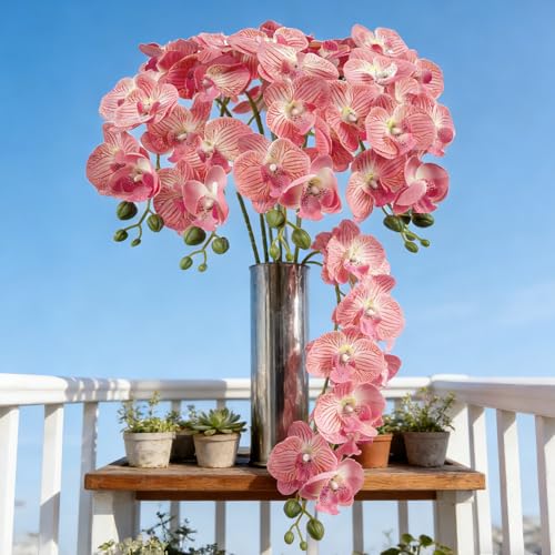 HCTCPALS Artificial Flowers for Outdoors 6 Pcs Orchids Plant Realistic Silk Fake Flowers for UV Resistant Faux Plants Outdoor Indoor Outside Front Porch Hanging Planter Decoration-38" Pinkish-White - color: Orchid Pinkish-white