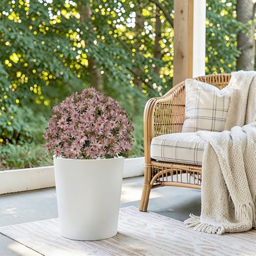 24” Artificial Flowers for Outdoors, Set of 2- UV Resistant Look Real Faux Purple Mums with Cement Pots, Realistic Fake Plastic Plants for Front Porch Planter Entryway Indoor Decor - color: Daisy Pink Lavender