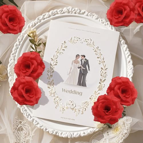 Rose Artificial Flowers, 50Pcs Red Roses Head Flowers Bulk with Stem, 3 Inches Silk Rose Fake Flower Head for Wedding Party Home Decor DIY Baby Shower Centerpieces Tables Decoration(Red) - color: Red