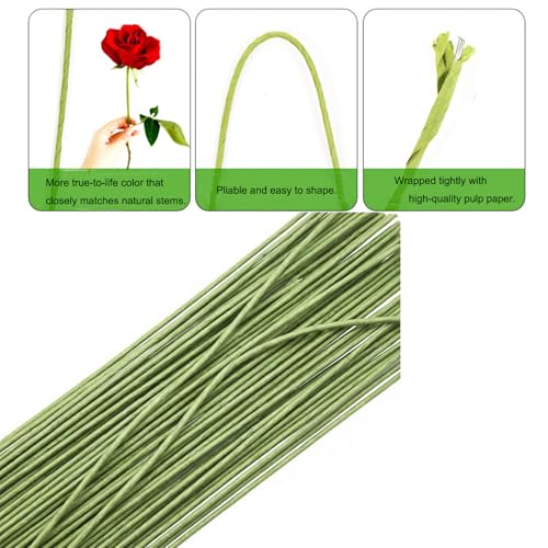 16-inch Green Paper Wrapped Flower Stems for Wedding Bouquets, DIY Floral Arrangements (Pack of 100) 16 Gauge Party Decoration Paper Flower Sticks - color: 16 Gauge Green Paper Wrapped Wire 100pcs