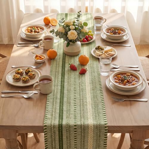 Artoid Mode Army Green Farmhouse Woven Table Runner, Seasonal Holiday Rustic Kitchen Dining Table Decoration for Home Party Decor 12x72 Inch - color: Army Green, size: 12" x 72", Table Runner