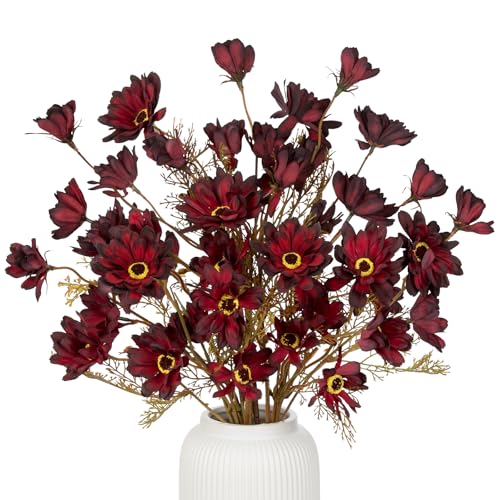 20" Artificial Burgundy Daisy Flowers for Fall Flower Arrangement, 3 Bundles Faux Chrysanthemum Flowers Branches for Gothic Halloween & Autumn Home Decor, Dark Fake Wildflowers Mums Black Red - color: Black Red