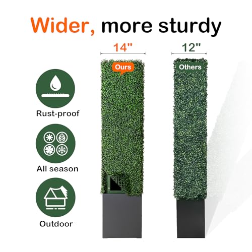Artificial Boxwood Hedge Wall with Dark Grey Planter Box, Greenery Fake Faux Grass Panels Backdrop Divider 48" WX64 HX14 D - size: 48"WX64"HX14"D