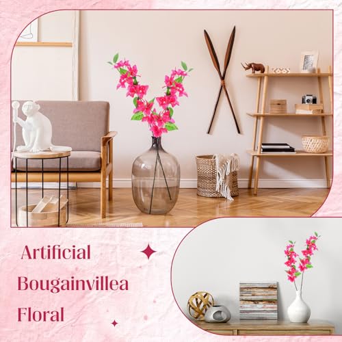 30 Pcs Artificial Faux Bougainvillea Fake Flower Silk Bougainvillea Branches UV Resistant Outdoor Indoor Decoration for Wedding Home Centerpieces Outside Decor (Rose Red) - color: Rose Red