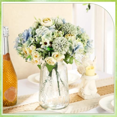 Tigeen Peonies Artificial Flowers Faux Roses Silk Flowers Hydrangea Artificial Bouquet for Wedding Table Centerpiece Floral Vase Home Office Bridal Decor(Green,12 Bundles) - color: Green