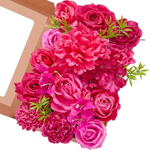 Serwalin Hot Pink Flowers Artificial, Magenta Silk Fake Roses Flowers, Faux Flowers for DIY Wedding Bouquets Cake Decoration Baby Shower Centerpieces Floral Arrangements Party Decor - color: Hot Pink Magenta, size: Grand